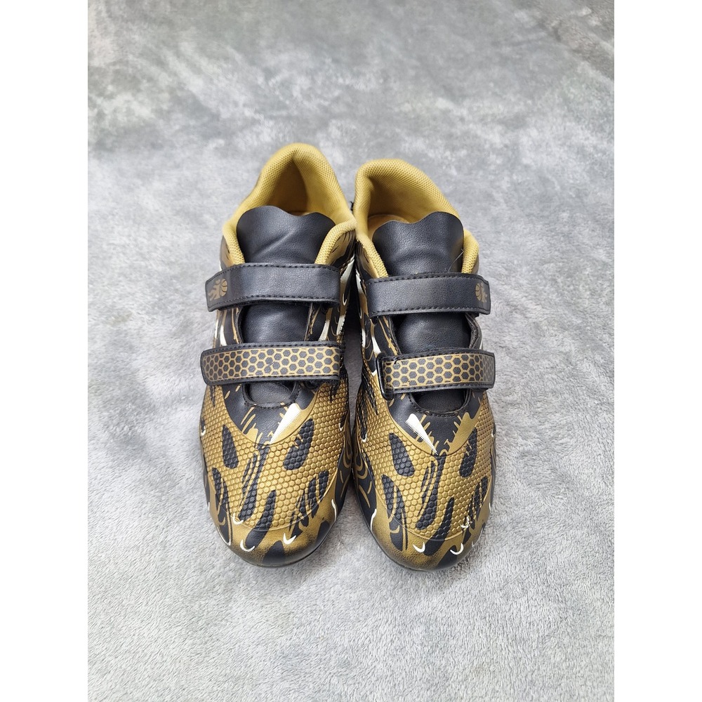 Kids Soccer Cleats Black Gold Graphic Hook and Loop Athletic Shoes Cleats - Picture 2 of 5